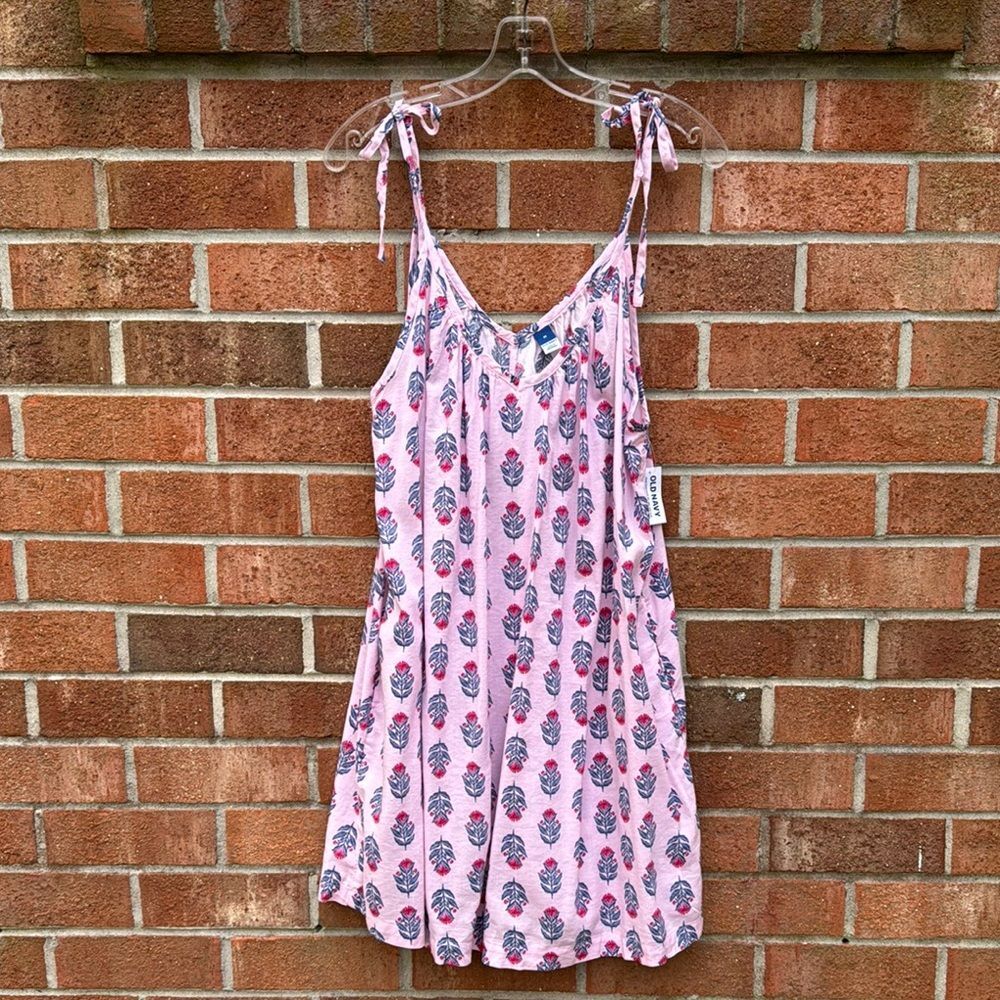 Old Navy Pink Mini Dress with Navy Floral Print